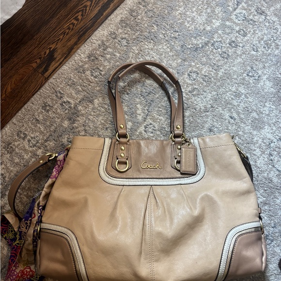 Coach Handbags - Coach Beige and Brown Leather Shoulder Bag